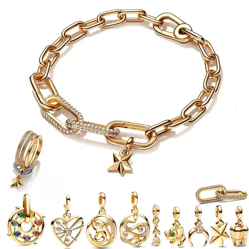 925 Sterling Silver Gold Plated Charms and Bracelet